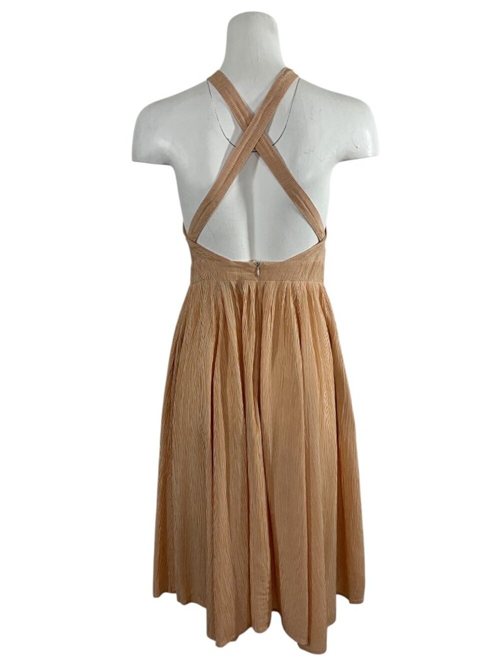 Christy Dawn Arrow Dress S Orange Striped Halter Midi Pockets - Picture 10 of 16